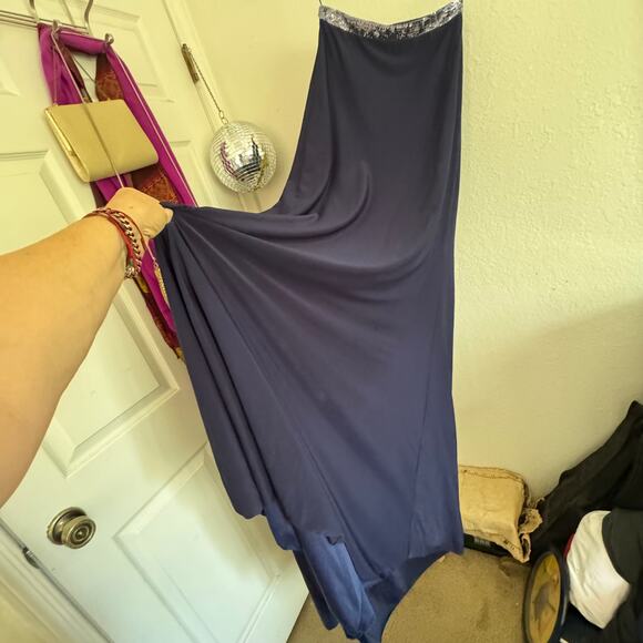 Vintage 1970s Midnight Blue Qiana Jersey Sequin Strapless Dancing Queen Gown - Picture 12 of 12